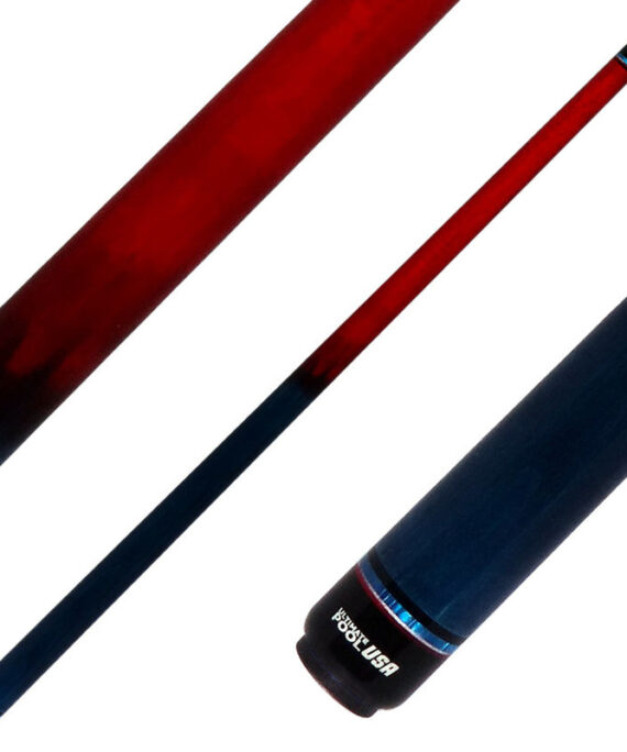 Viking UPUSA002 Ultimate Pool USA Range Series No Wrap Pool Cue- Crimson Red and Ocean Blue Faded Stain