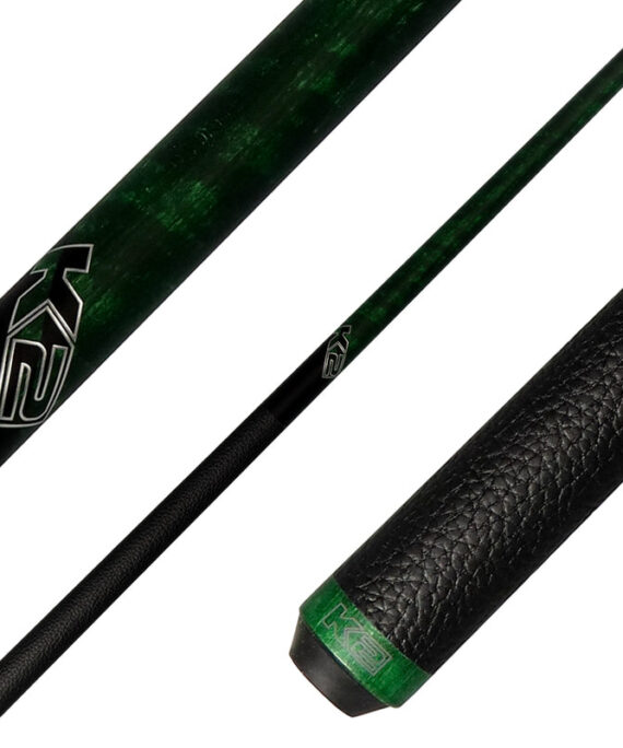 K2 KLCGN Pool Cue with Leather Wrap - Matte Green-Stained Maple with 12.50mm LD Shaft