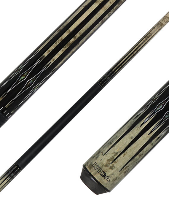 Koda Gray-Stained Maple with Black and Abalone Points Graphic Pool Cue - KD54