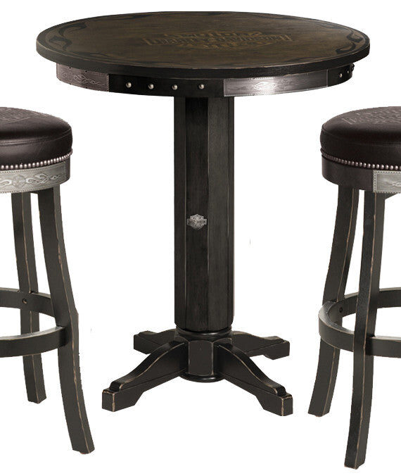 Harley Davidson Pub Table and Stools Set - Bar and Shield Flames Vintage Black