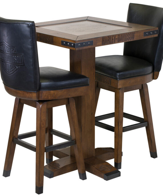 Harley Davidson Pub Table and Stools Set - Bar and Shield Square Table Set Industrial Rawhide Brown
