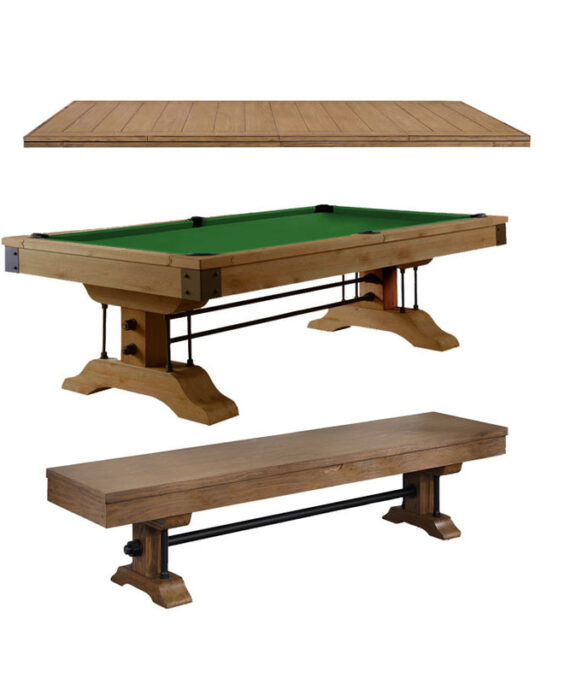 Atlanta 8 Foot Pine Weathered Brown Pool Table with FREE Dining Table Top and Bench
