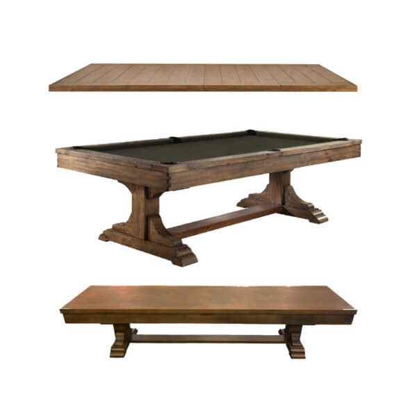 Dallas 8 Foot Pine Antique Honey Pool Table with FREE Dining Table Top and Bench