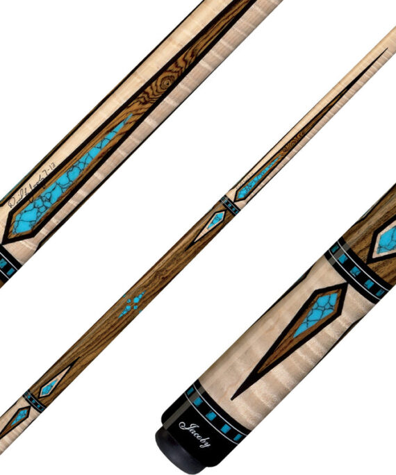 Jacoby HB7 Cue - Curly Maple with Turquoise and Bocote Inlays