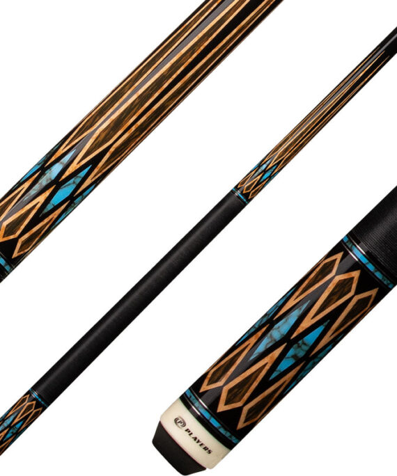 Players E2331 Exotic Series Pool Cue - Black and Antique Maple with Black Blue Recon Graphic