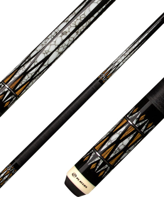 Players E2341 Exotic Series Pool Cue - Black and Bocote with White Recon Graphic