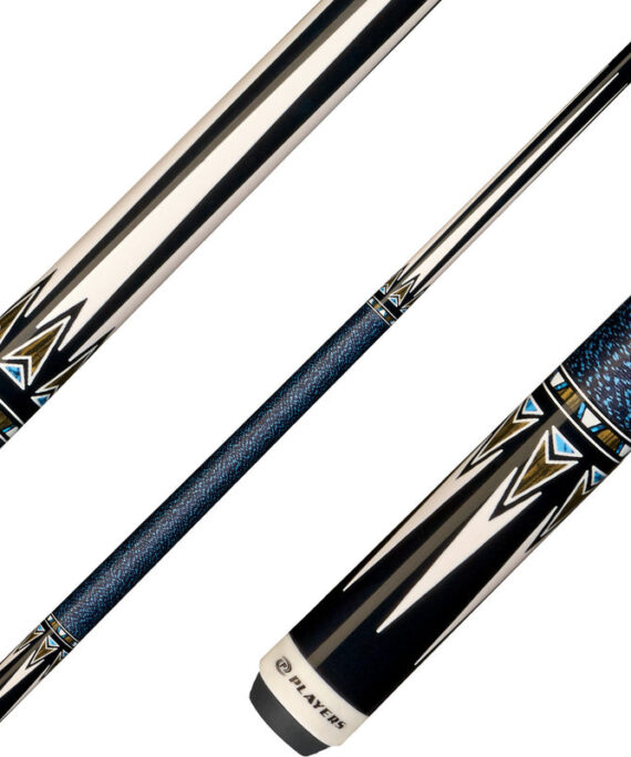 Players G3399 Graphic Series Pool Cue - Midnight Black with Bone, Bocote, and Blue Recon