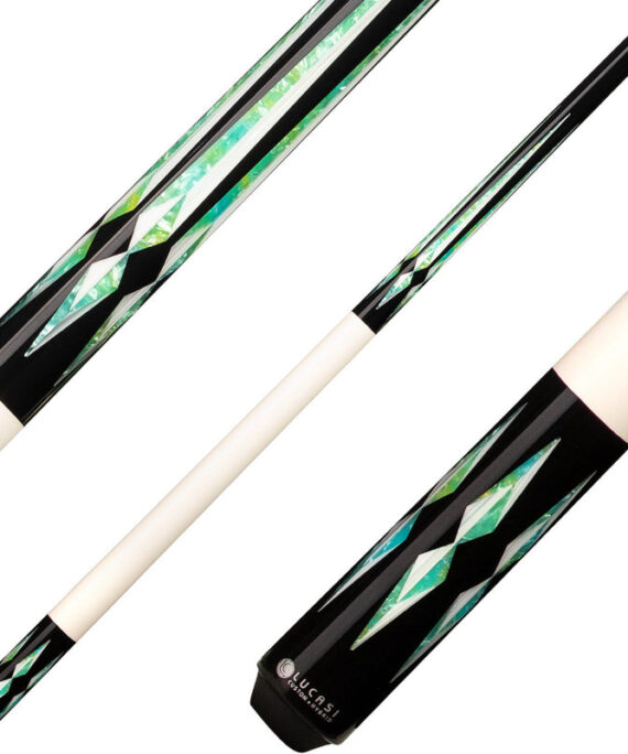 Lucasi LZC48 Black with Green Blue Poly Inlays Cue