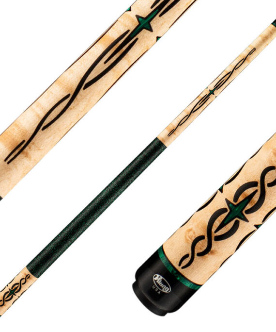 Viking HL0504 Helix Series Play Cue - Khaki-Stained Birdseye Maple with 80 Banded Malachite and Black Inlays