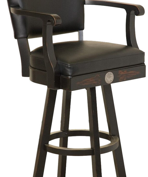 Jack Daniel's Wood Bar Stool w/ Backrest - TN Charcoal Finis