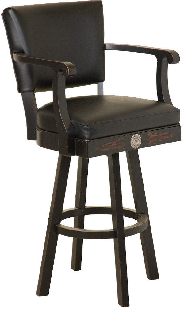 Jack Daniel's Wooden Bar Stool with Backrest – Finished in Tennessee Charcoal