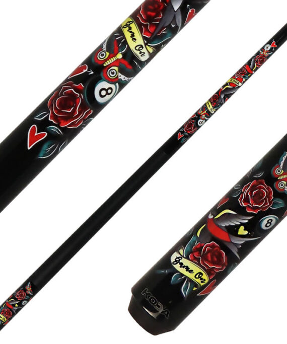 Koda KDV20 Pool Cue - Black with Eightball Rose Graphic
