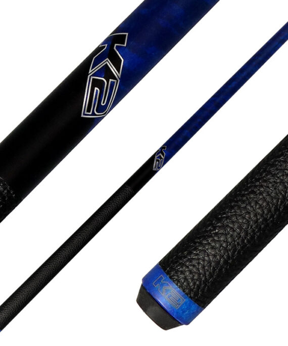 K2 KLCBL Pool Cue with Leather Wrap - Matte Blue-Stained Maple with 11.75mm LD Shaft