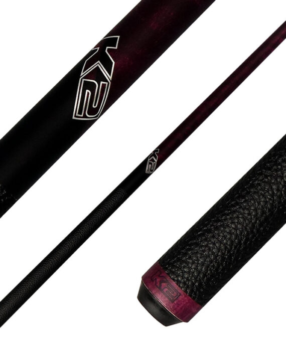 K2 KLCPL Pool Cue with Leather Wrap - Matte Purple-Stained Maple with 12.50mm LD Shaft