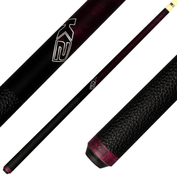 K2 KLCPL Matte Purple-Stained Maple Pool Cue with Leather Wrap and 12.50mm LD Shaft