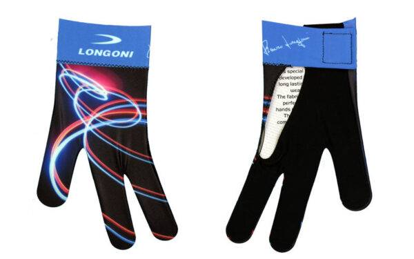 Longoni Left Hand Billiard Glove - Blue/Red Neon Swirls - Image 2