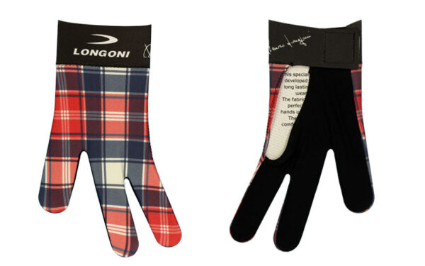 Longoni Left Hand Billiard Glove - Blue/Red Checkered - Image 2