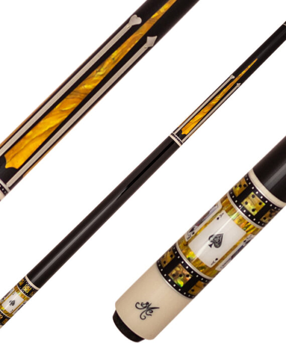 Meucci BMC8PRO Casino Cue - Black and Yellow with Royal Flush
