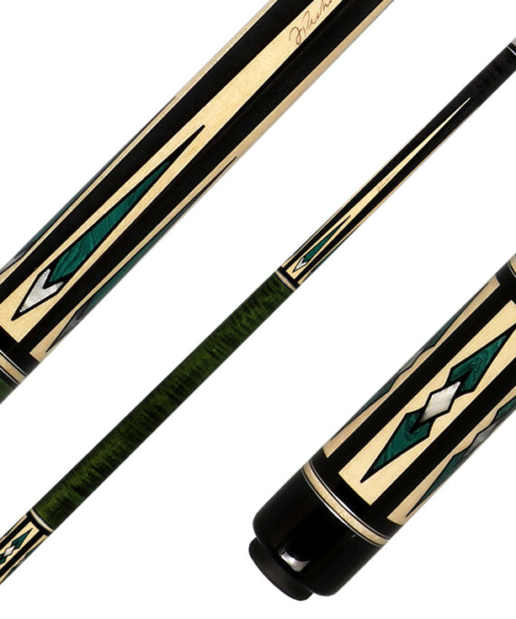 J Pechauer P11N Pro Series Pool Cue - Ebony and Green Stain with Malachite Inlays
