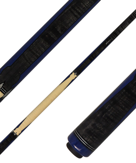J Pechauer P12N Pro Series Pool Cue - Carbon Stain with Blue Juma and Pearl Inlays