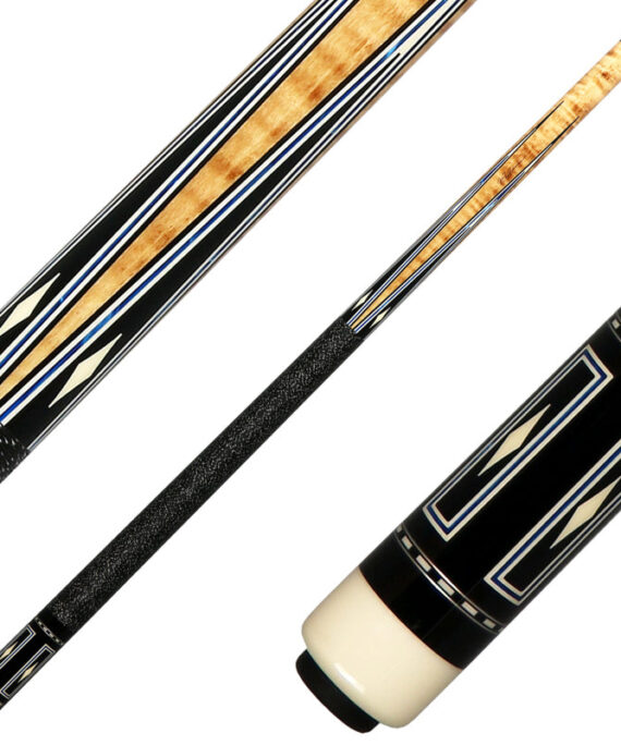 J Pechauer P16N Pro Series Pool Cue - Natural Stain with Blue Framed Black Points