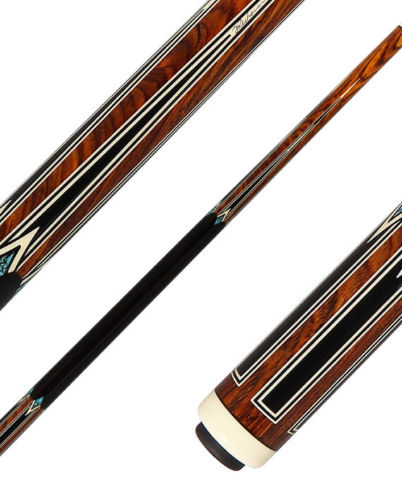 J Pechauer P17N Pro Series Pool Cue - Cocobolo with Black Points and Turquoise Inlays