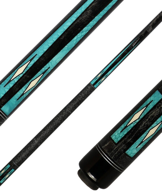 J Pechauer P20C-AQ Pro Series Pool Cue - Charcoal Stain with Aquamarine Avorion Points