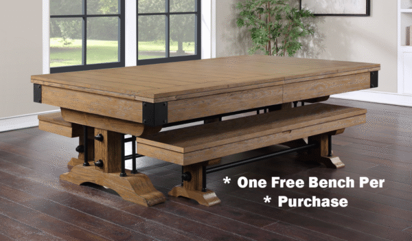 Atlanta 8 Foot Pine Weathered Brown Pool Table with FREE Dining Table Top and Bench - Image 2