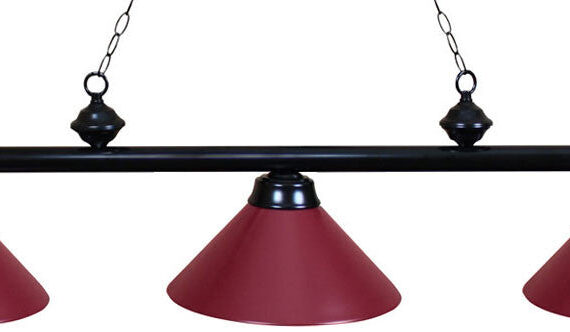Ozone Black Pool Table Light with Burgundy Shades