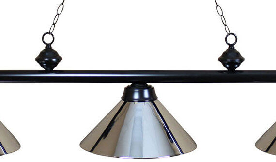 Ozone Black Pool Table Light with Brushed Chrome Shades