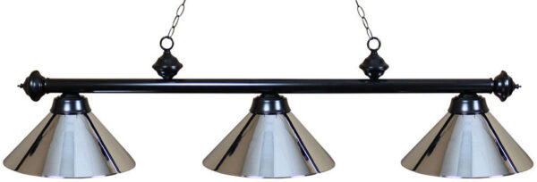 Ozone Black Pool Table Light with Brushed Chrome Shades