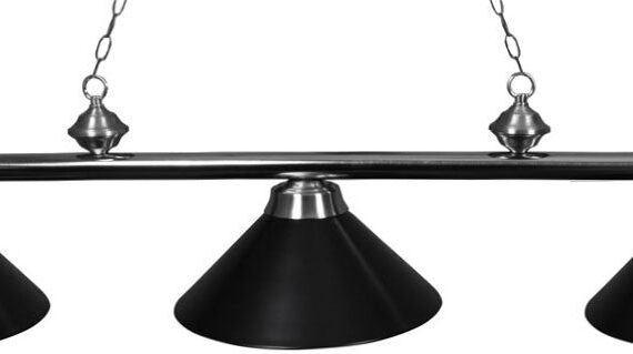 Ozone Brushed Chrome Pool Table Light with Black Shades