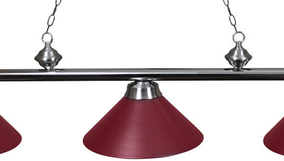 Ozone Brushed Chrome Pool Table Light with Burgundy Shades