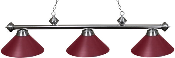 Ozone Brushed Chrome Pool Table Light with Burgundy Shades